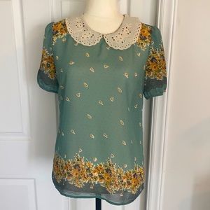 Floral Blouse Peter Pan Collar Modcloth